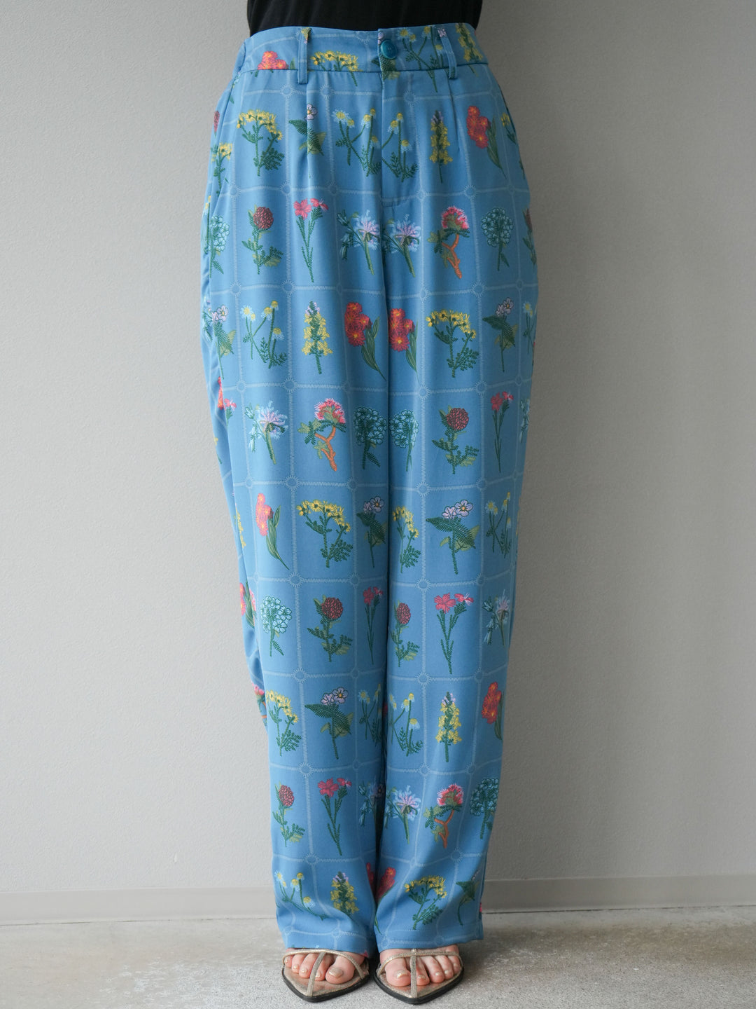 [予約]パッチワークフラワープリントイージーパンツ/ブルー