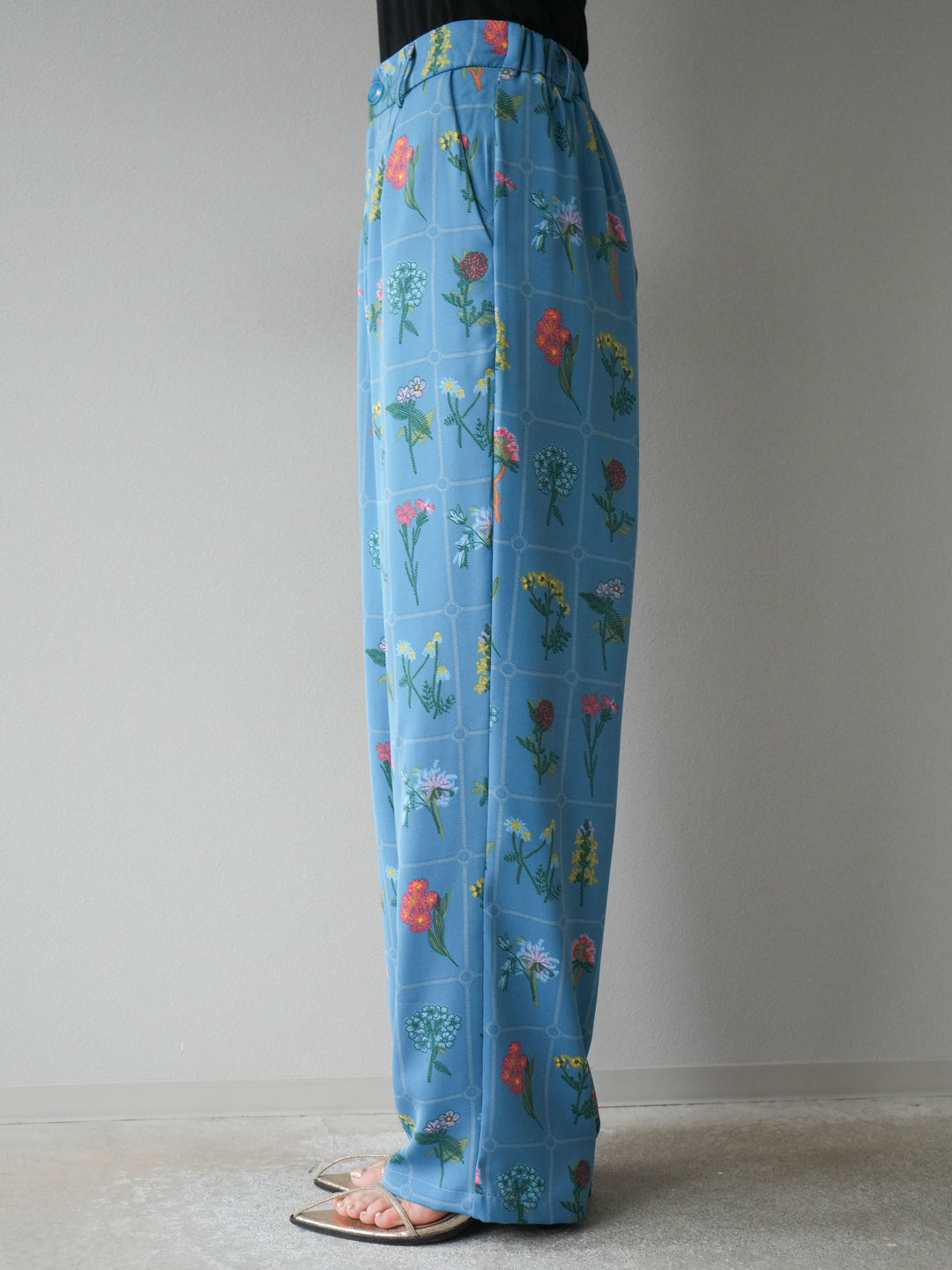 [予約]パッチワークフラワープリントイージーパンツ/ブルー