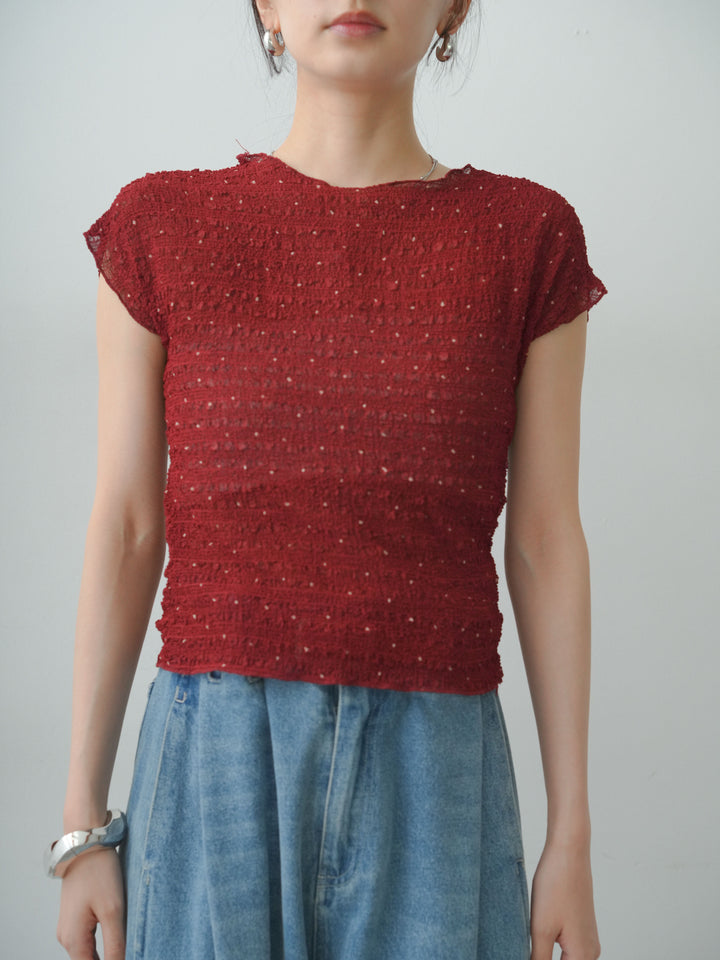 [予約]テクスチャープリントワッシャーフレンチトップス/red