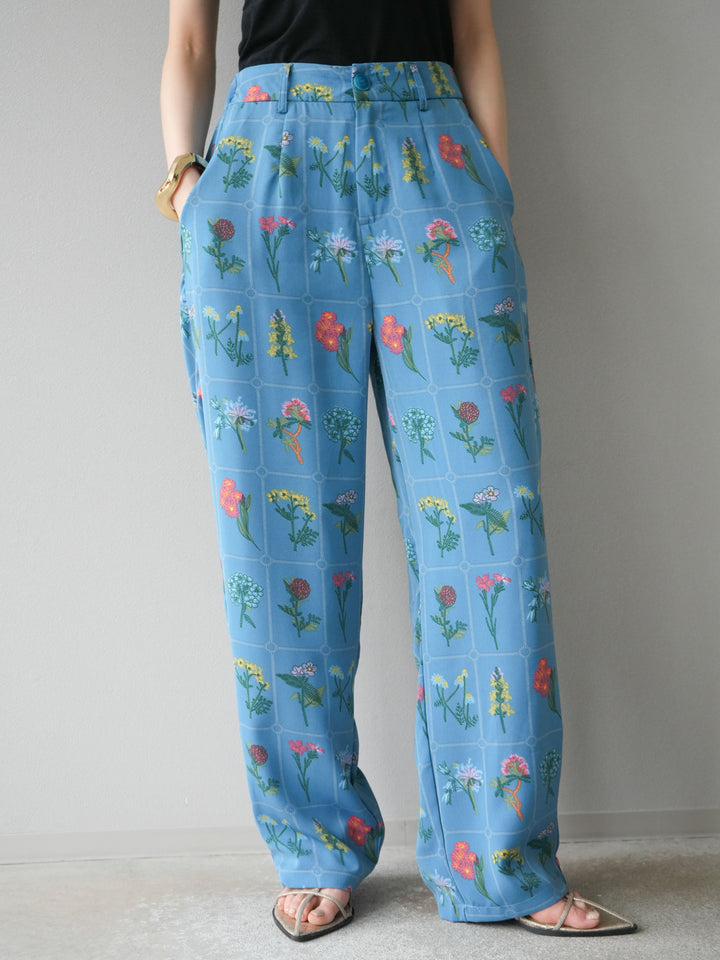 [予約]パッチワークフラワープリントイージーパンツ/ブルー