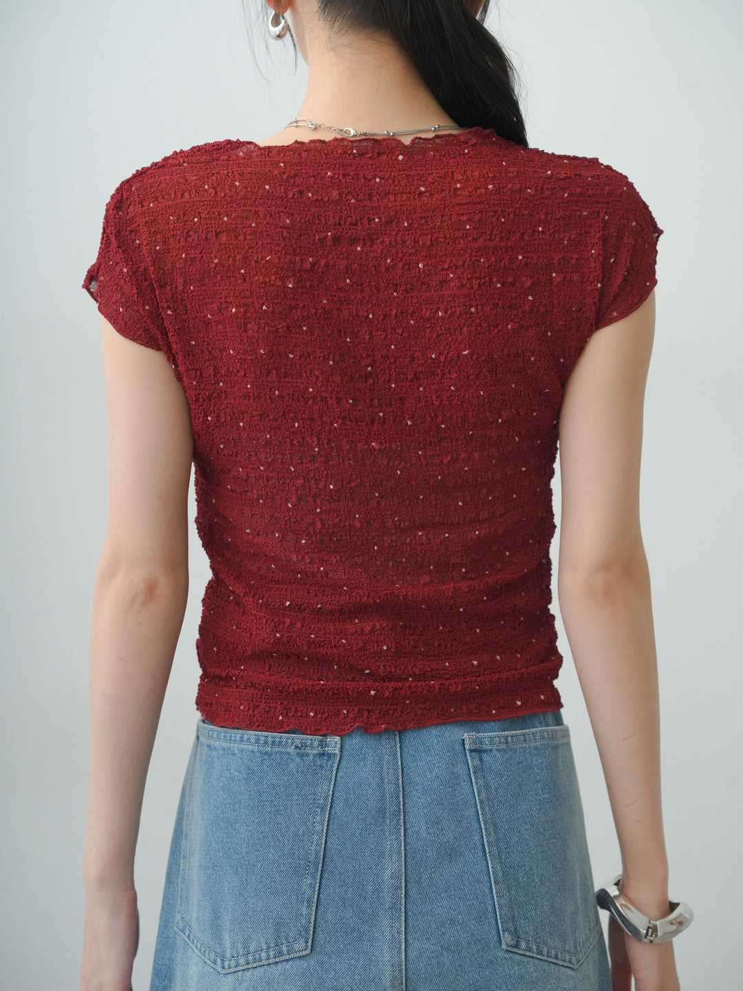 [予約]テクスチャープリントワッシャーフレンチトップス/red