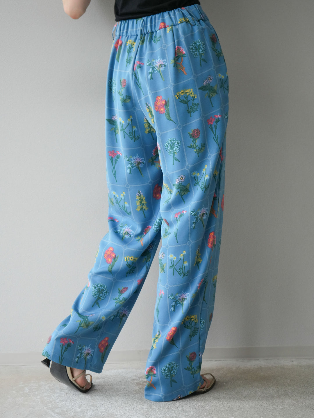 [予約]パッチワークフラワープリントイージーパンツ/ブルー