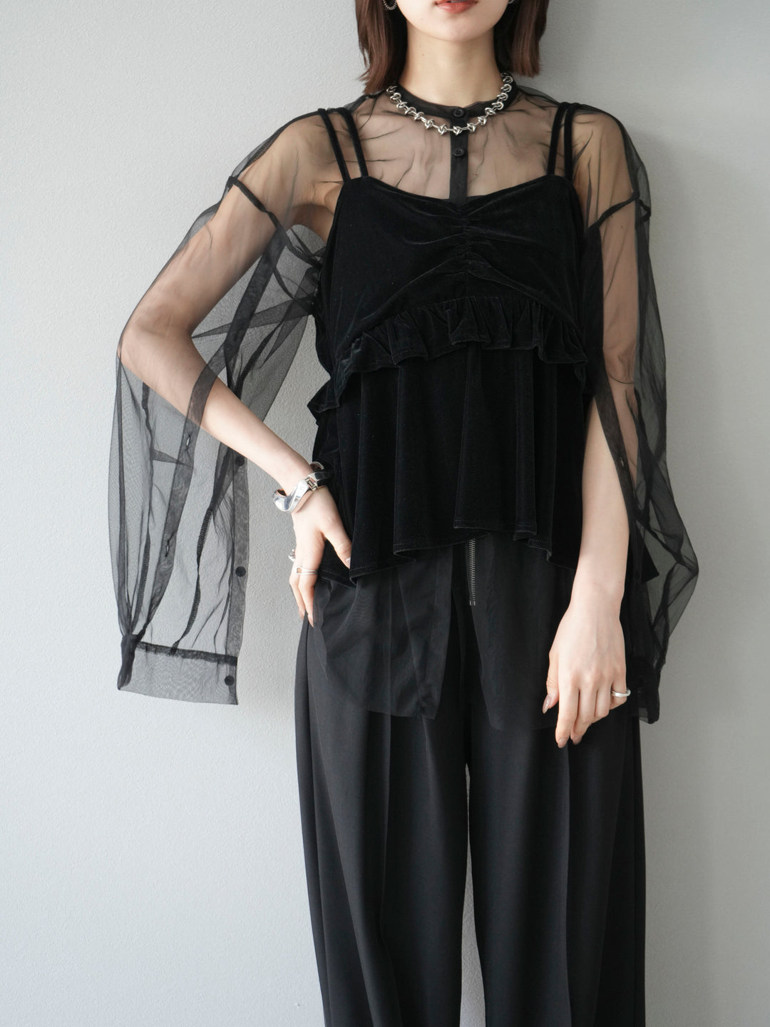 [予約]ベロアフリルビスチェ/ブラック