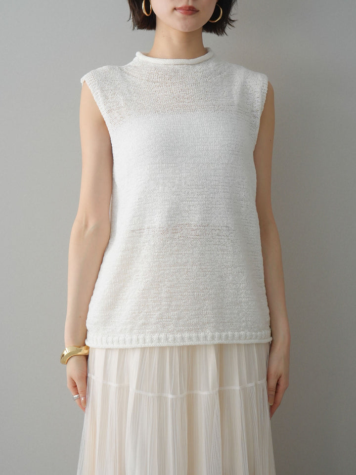 [予約]ノースリーブリネンタッチシアーニットプルオーバー/white