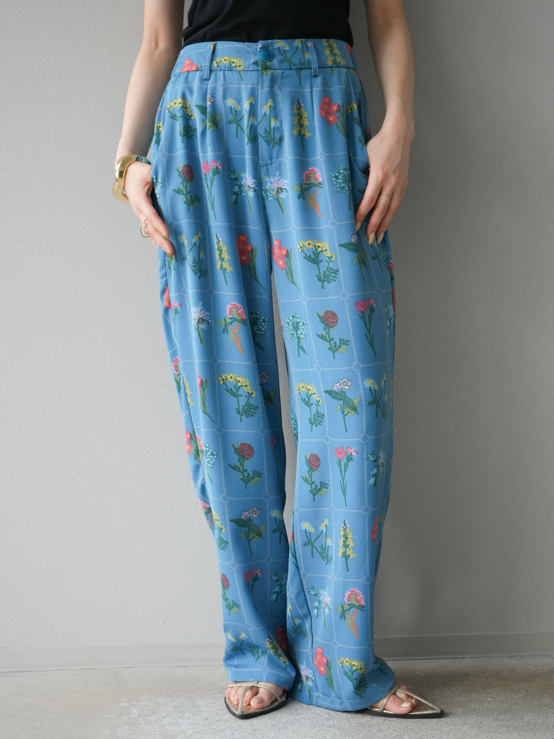 [予約]パッチワークフラワープリントイージーパンツ/ブルー