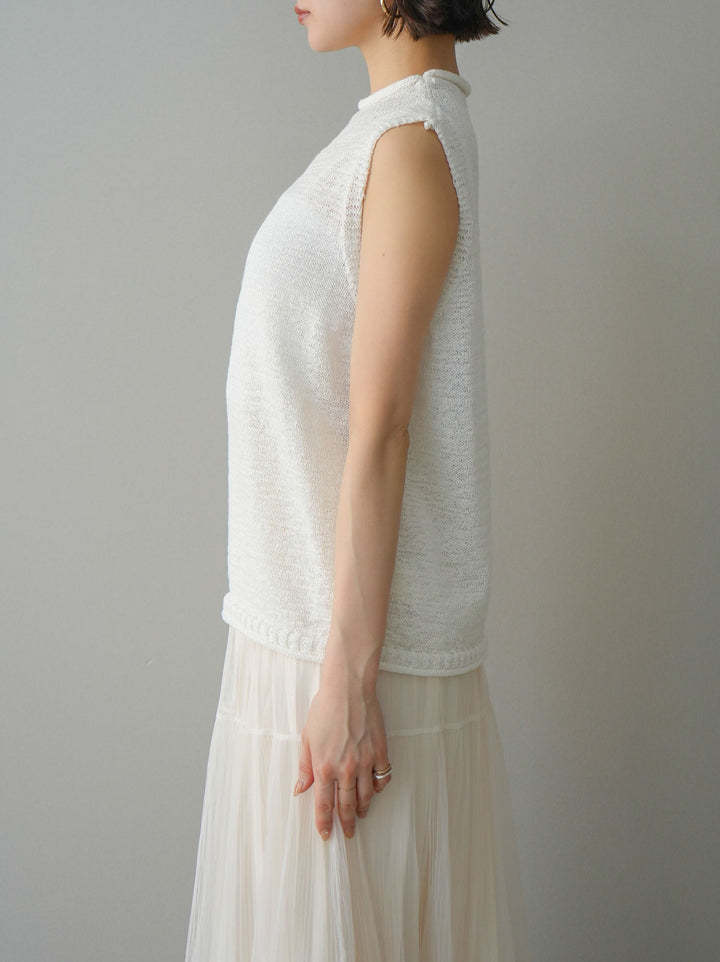 [予約]ノースリーブリネンタッチシアーニットプルオーバー/white