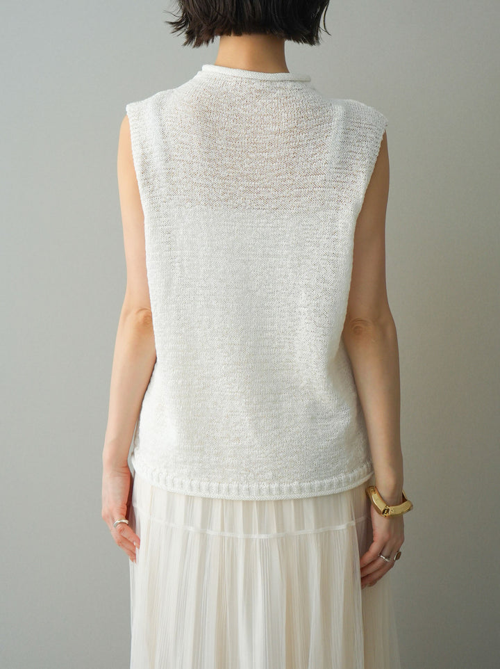 [予約]ノースリーブリネンタッチシアーニットプルオーバー/white