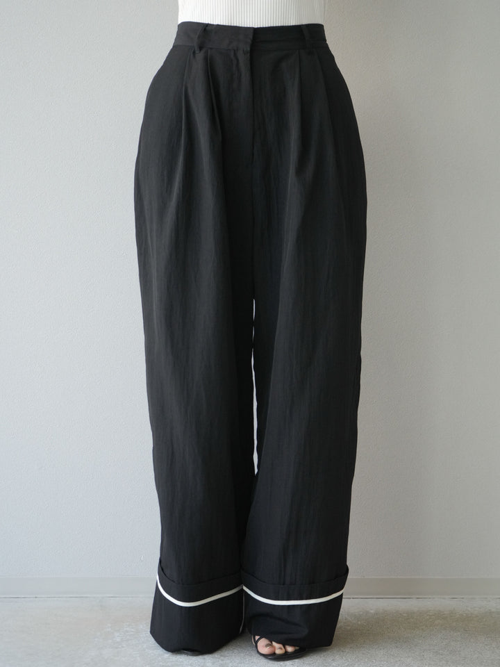 【預購】仿亞麻下擺迴力寬褲/黑色