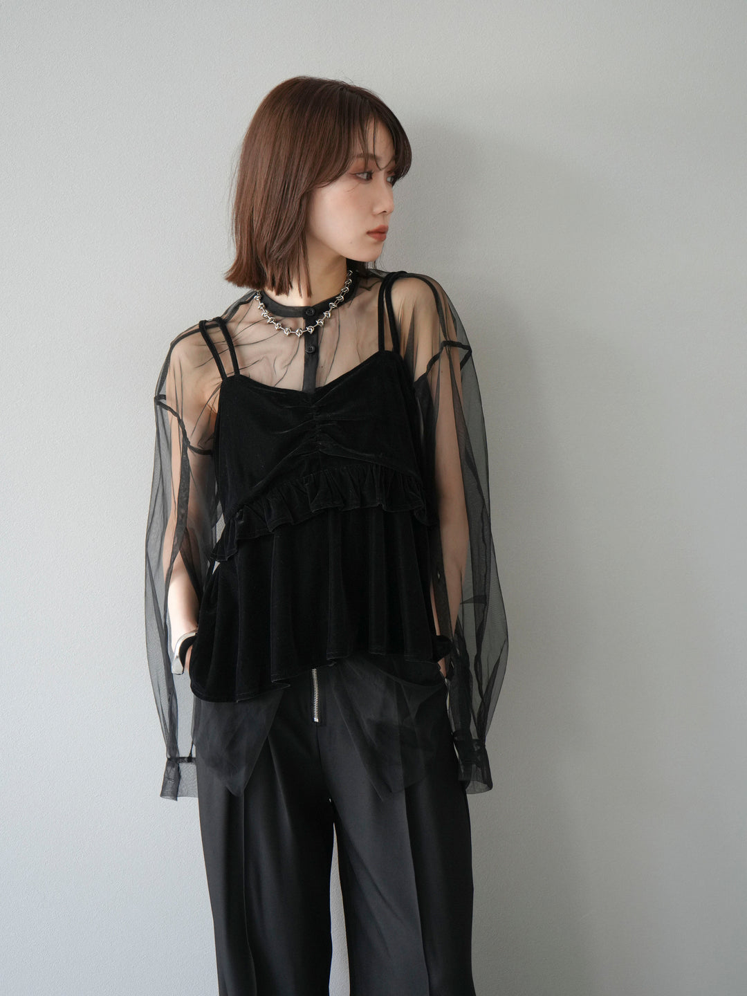 [予約]ベロアフリルビスチェ/ブラック