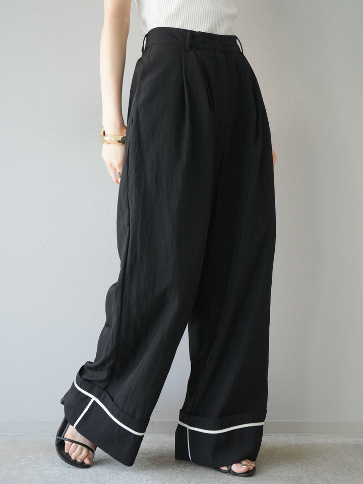 【預購】仿亞麻下擺迴力寬褲/黑色