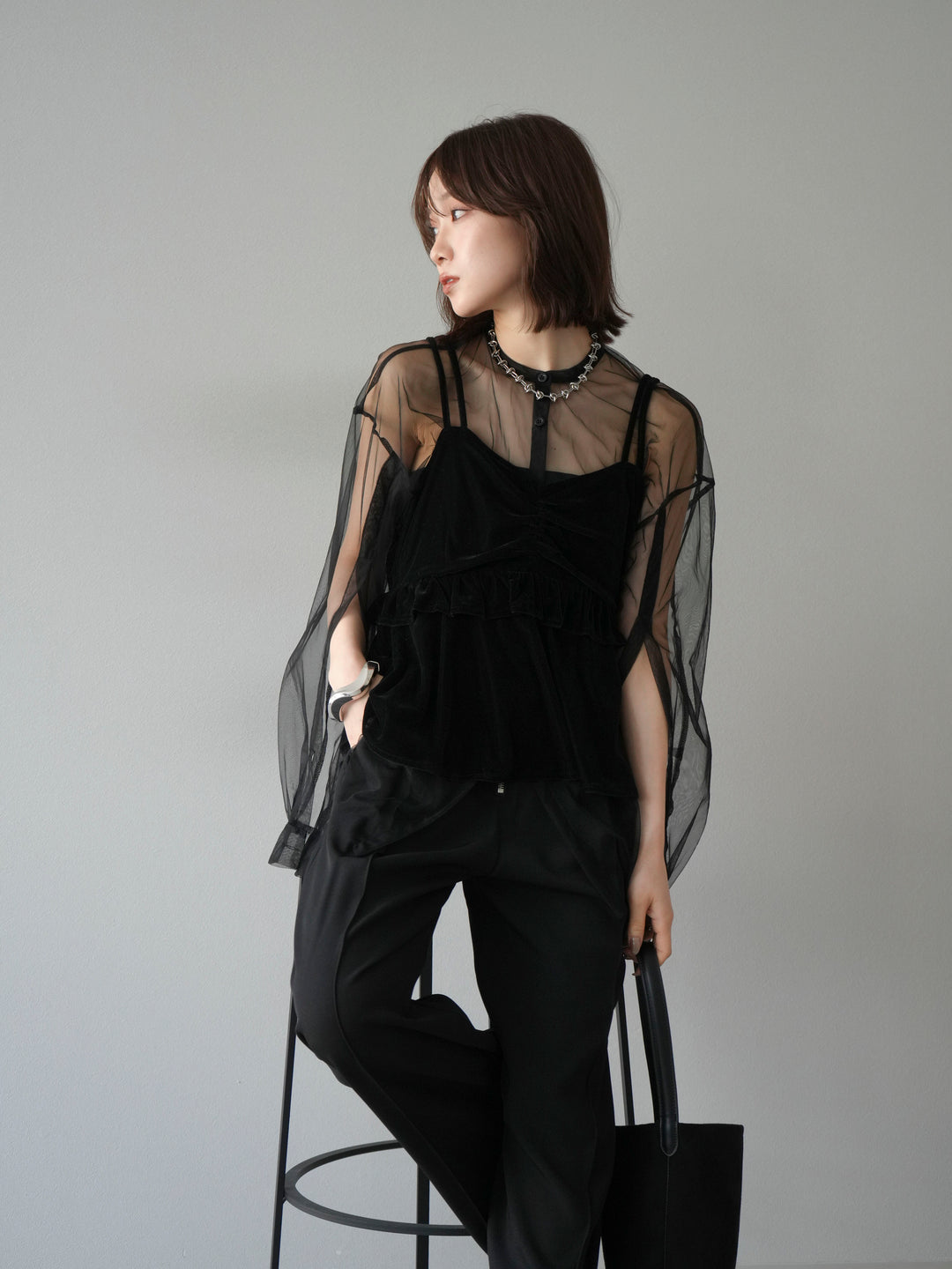 [予約]ベロアフリルビスチェ/ブラック