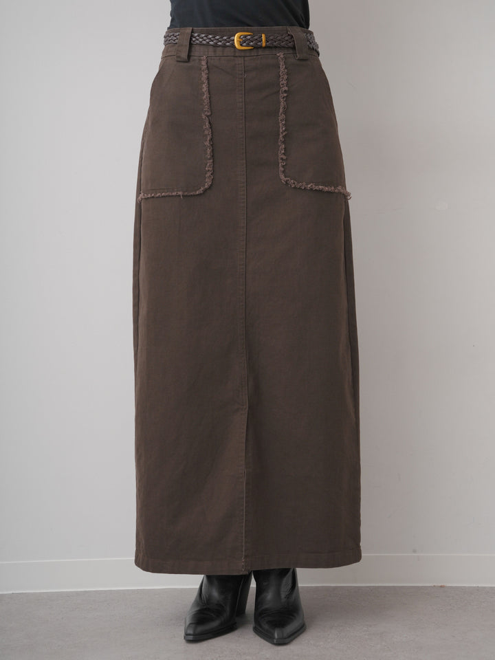 [予約]ベルト付フリンジポケットIラインスカート/brown