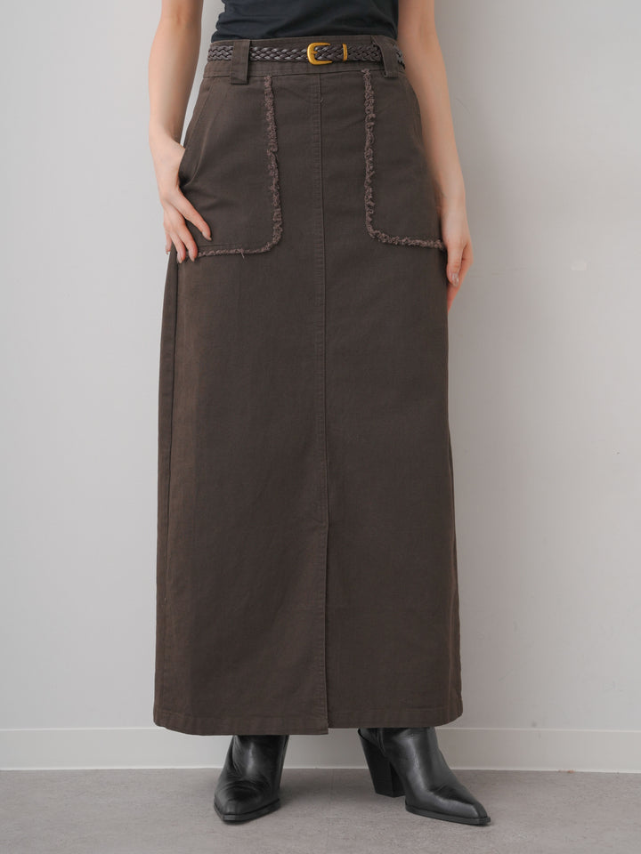 [予約]ベルト付フリンジポケットIラインスカート/brown