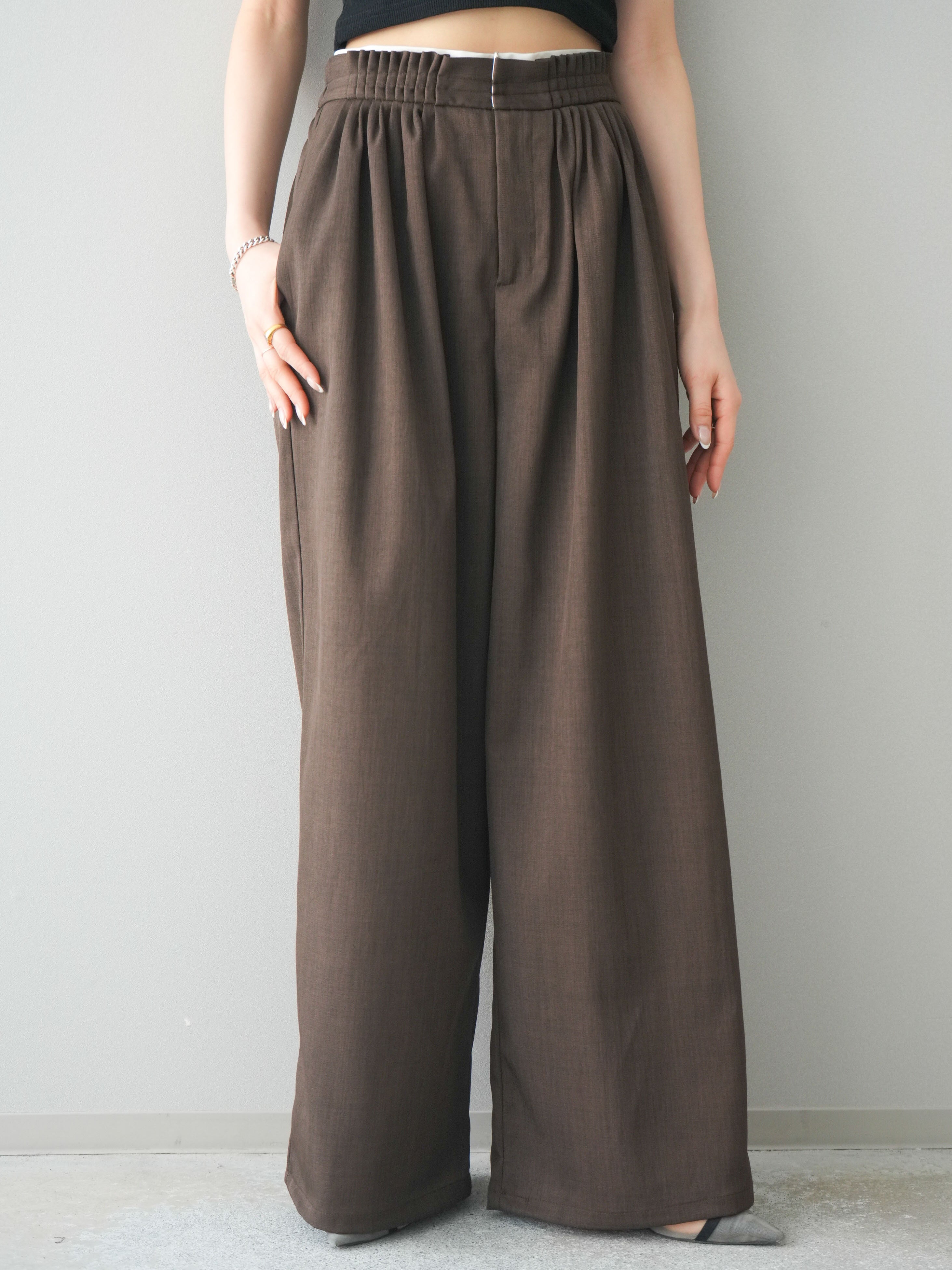 TIGHTBOOTH PRODUCTS ブラウンワイドパンツ 予約]異素材ドッキングメニータックワイドパンツ/brown – Lumier