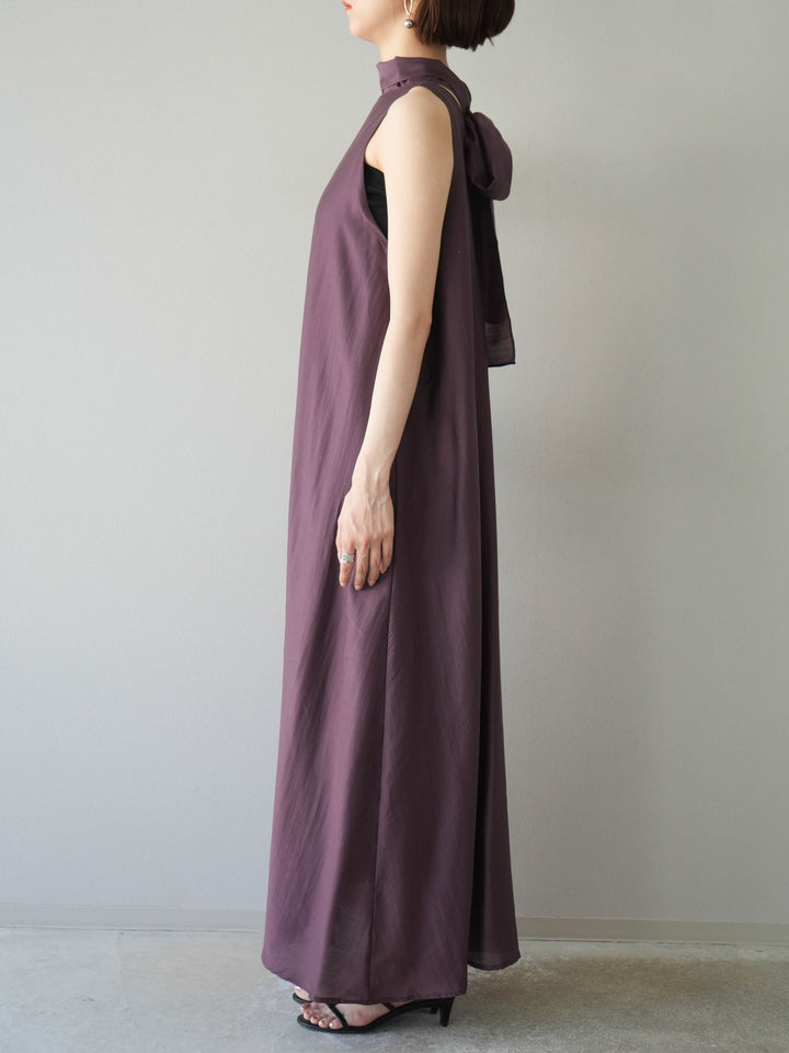 [予約]シアーホルターバックオープンワンピース/ボルドー