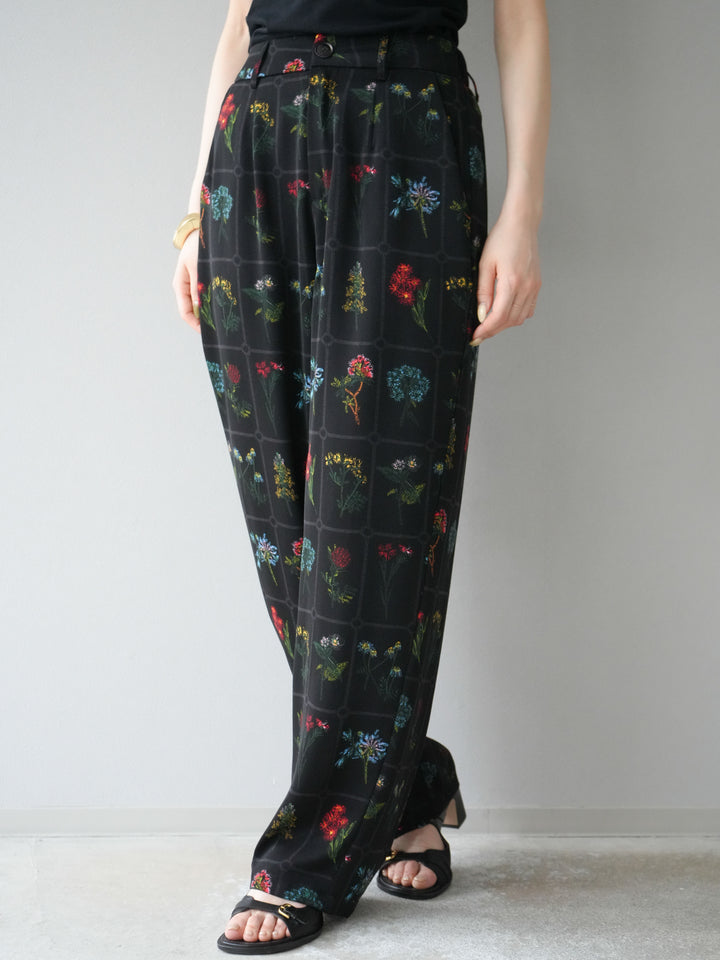 [予約]パッチワークフラワープリントイージーパンツ/ブラック