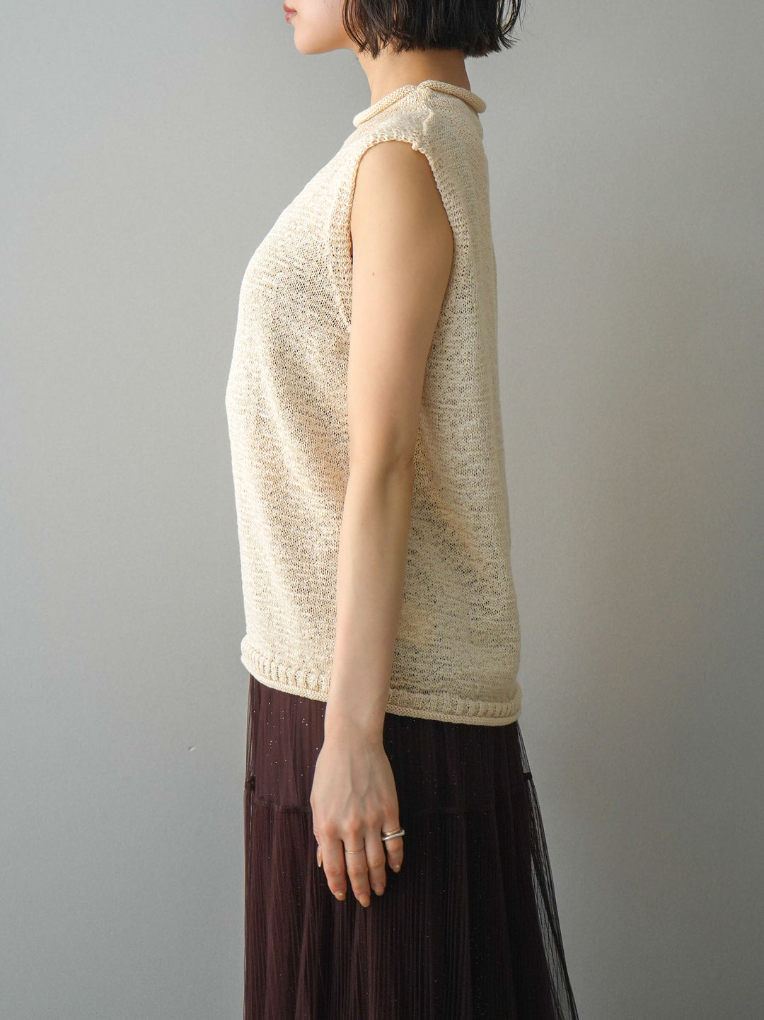 [予約]ノースリーブリネンタッチシアーニットプルオーバー/beige