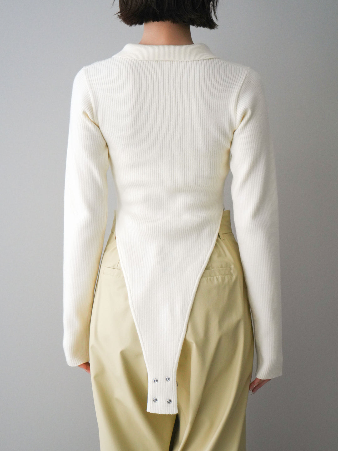 [予約]リブポロニットボディスーツ/ivory