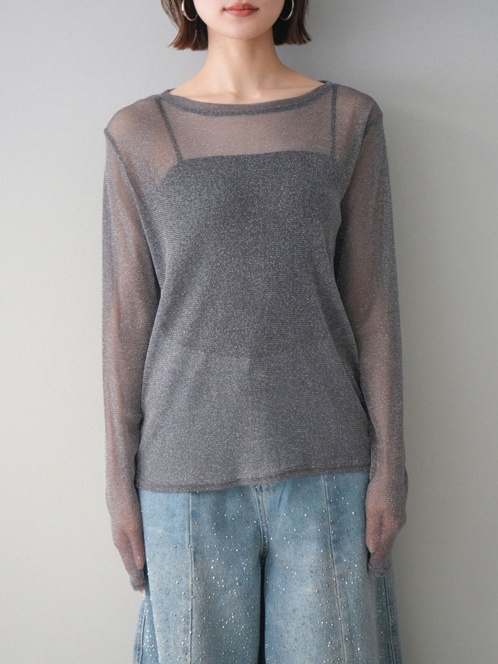 [予約]ラメシアークルーネックトップス/charcoal