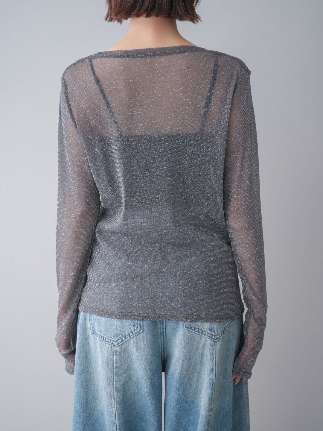 [予約]ラメシアークルーネックトップス/charcoal