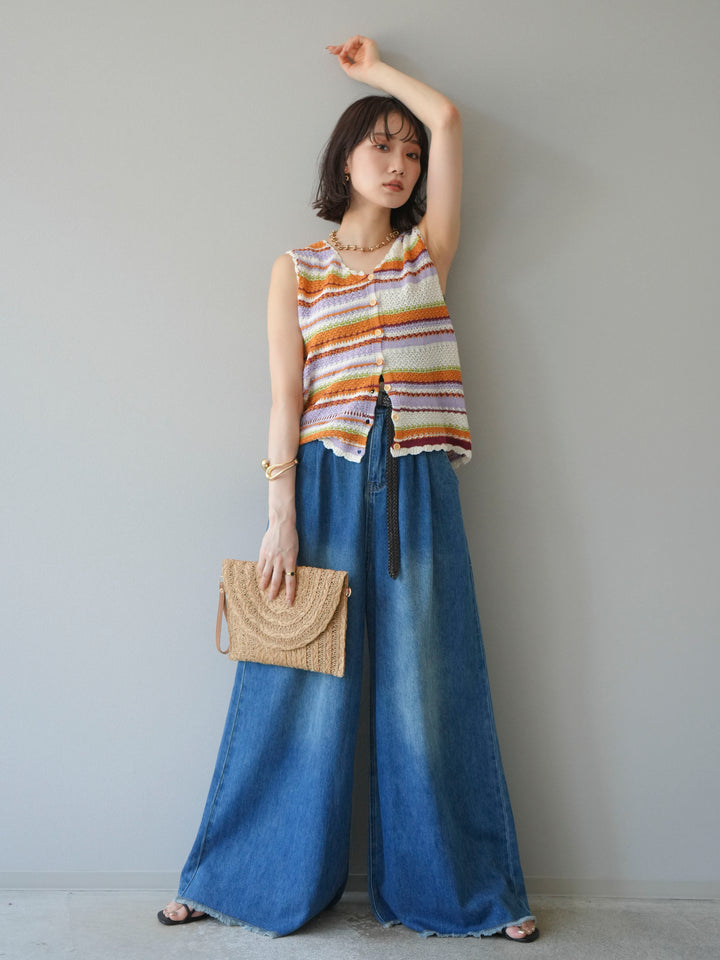 [予約]マルチボーダーニットベスト/オレンジ