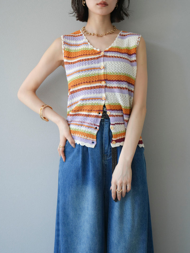[予約]マルチボーダーニットベスト/オレンジ