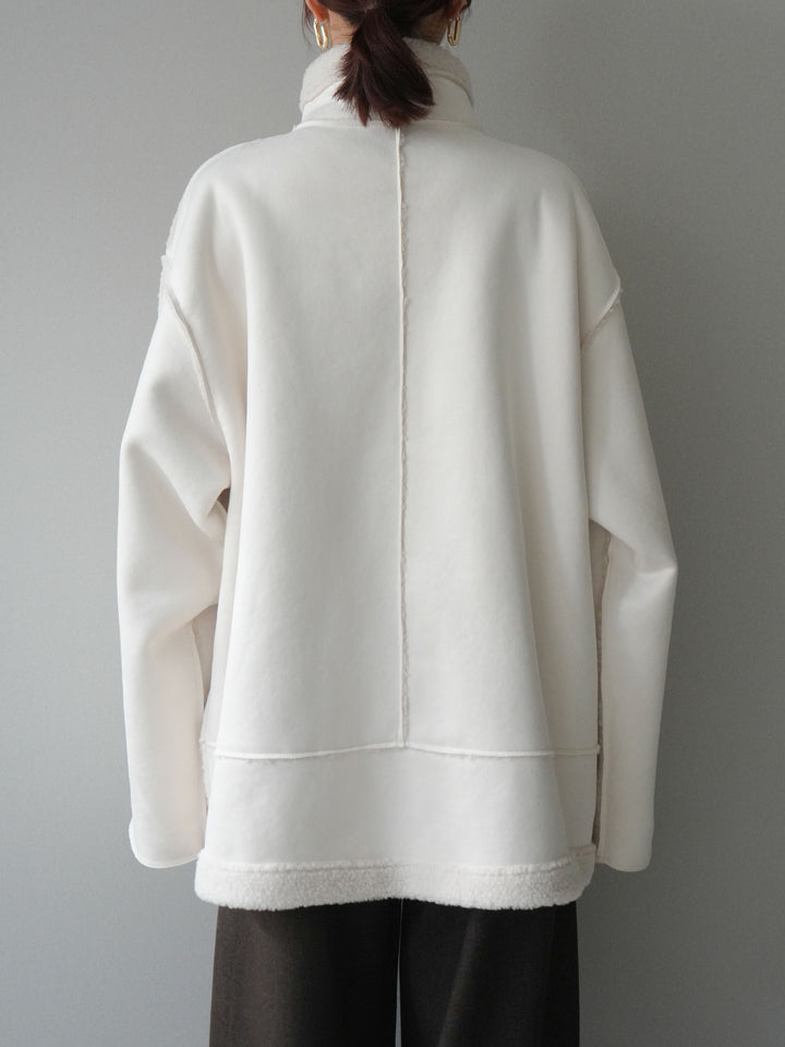 [予約]スタンドネックフェイクムートンミディアムコート/ivory