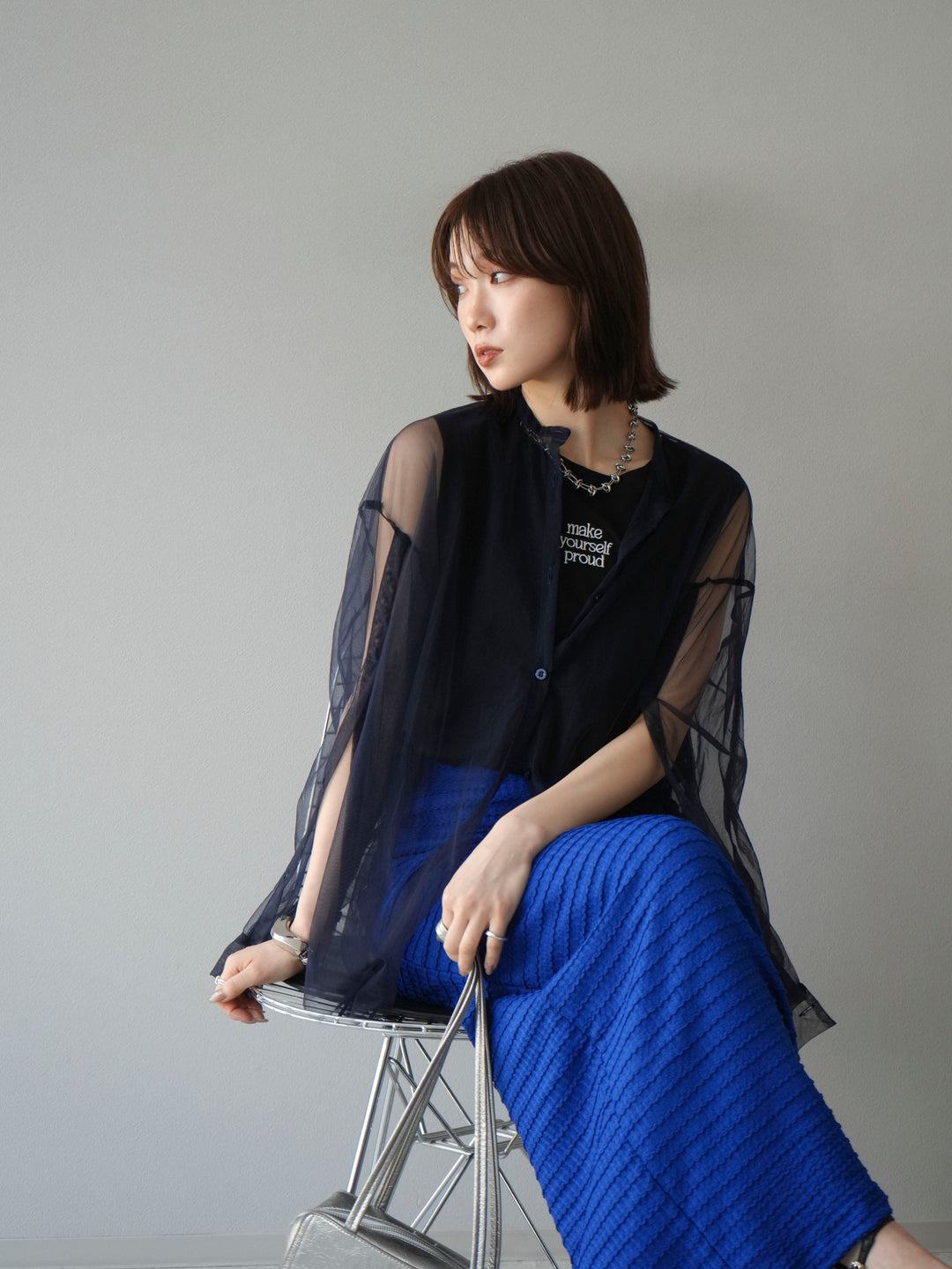 [予約]ロゴ刺繍ノースリートップス/ブラック