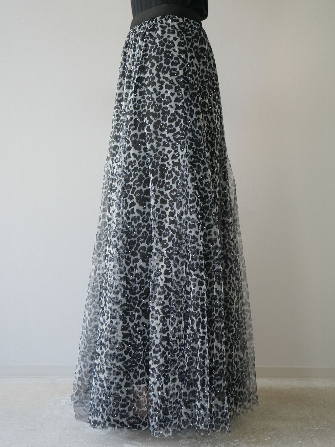 [予約]レオパードチュールレイヤードプリーツスカート/ブラック