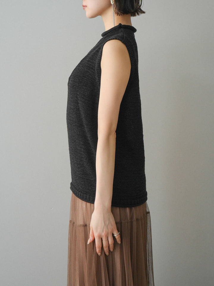 [予約]ノースリーブリネンタッチシアーニットプルオーバー/black