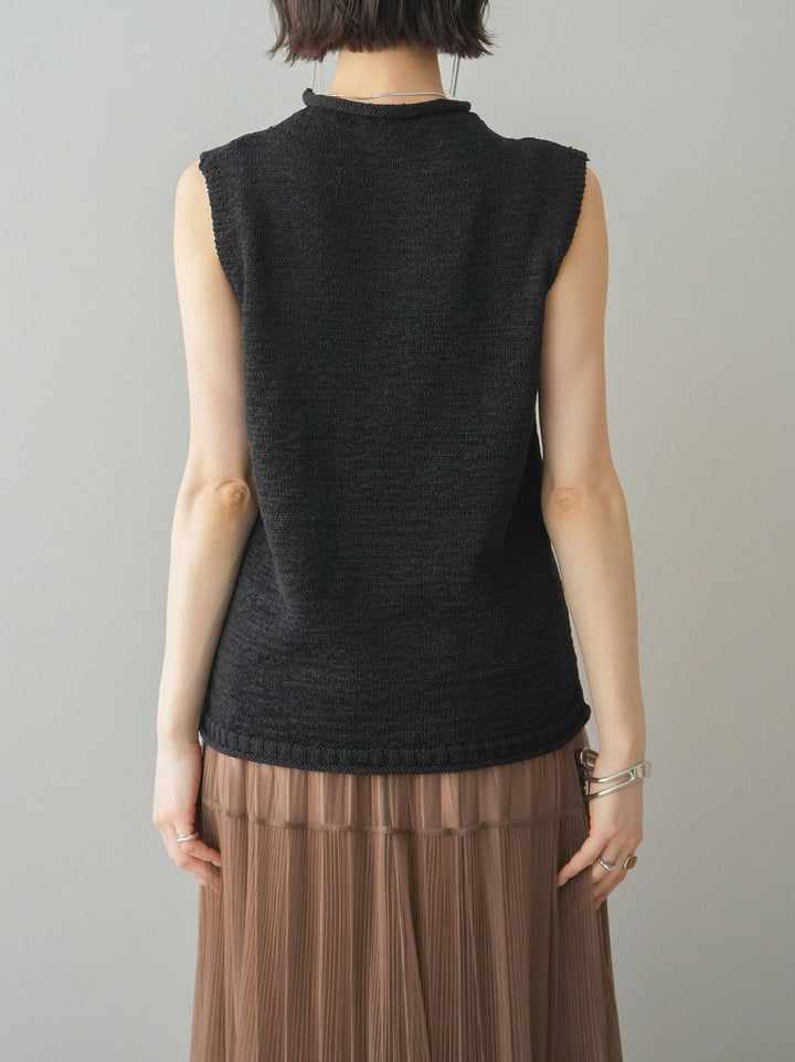 [予約]ノースリーブリネンタッチシアーニットプルオーバー/black