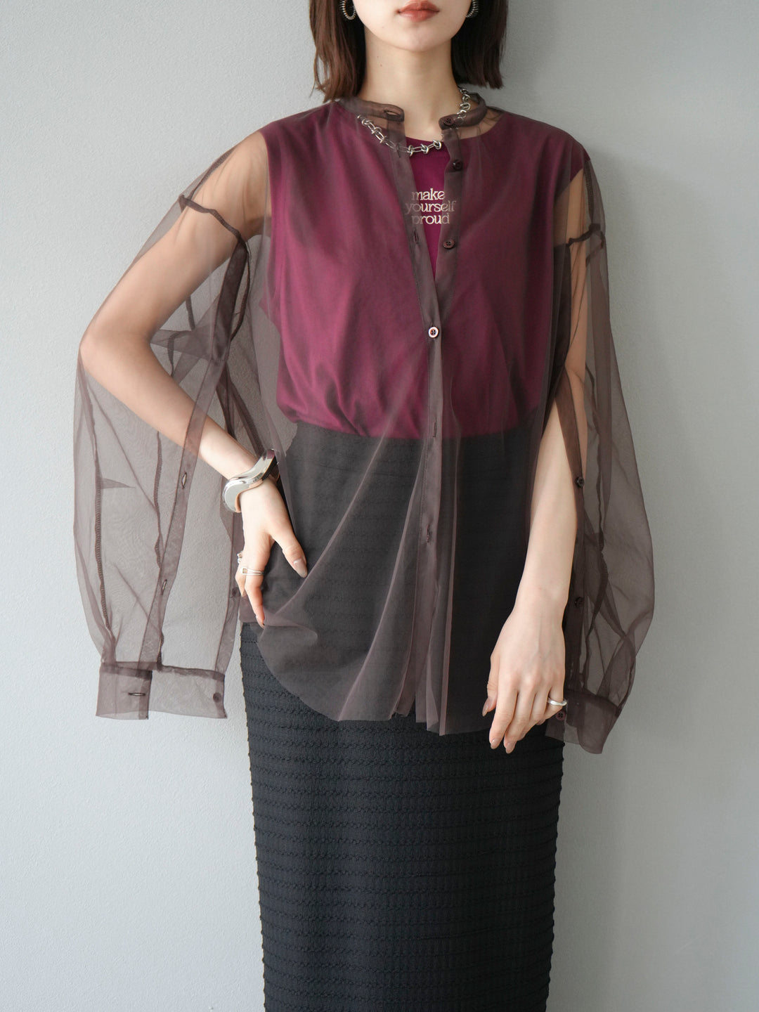 [予約]ロゴ刺繍ノースリートップス/ボルドー