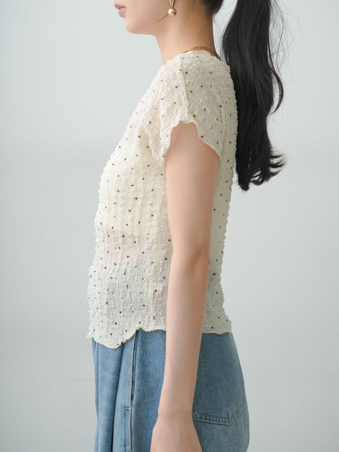 [予約]テクスチャープリントワッシャーフレンチトップス/ivory