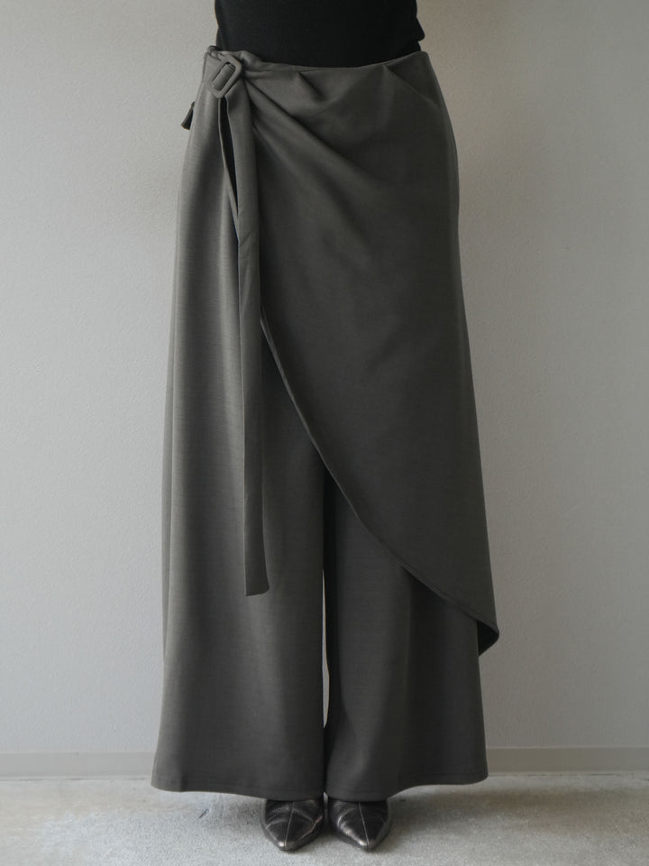 [予約]ラップデザインポンチワイドパンツ/charcoal