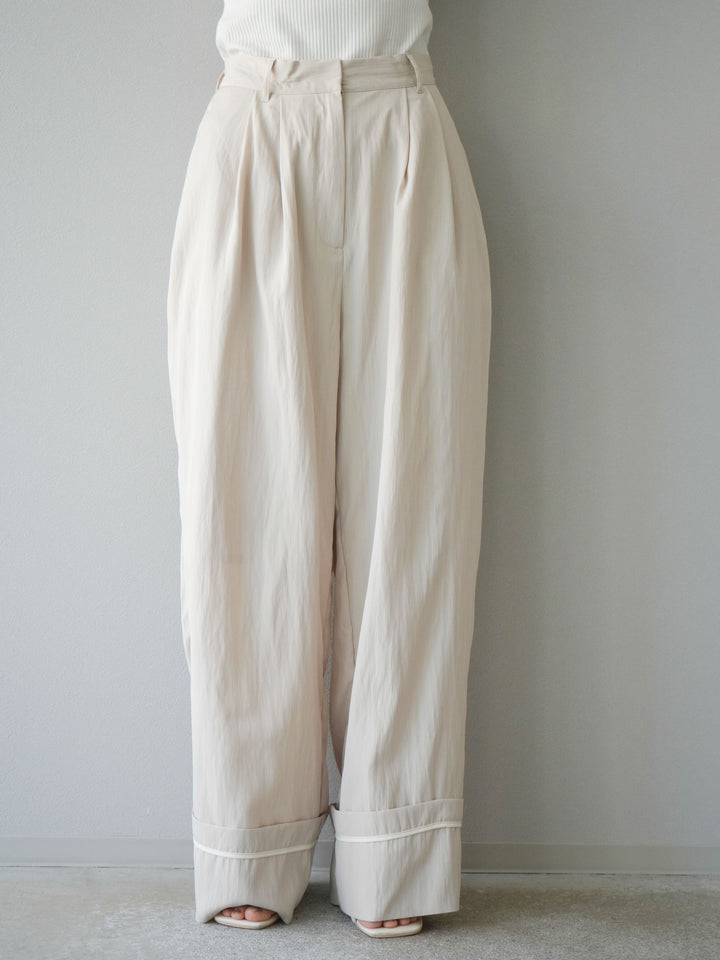 【預購】仿麻下擺寬褲/米白色