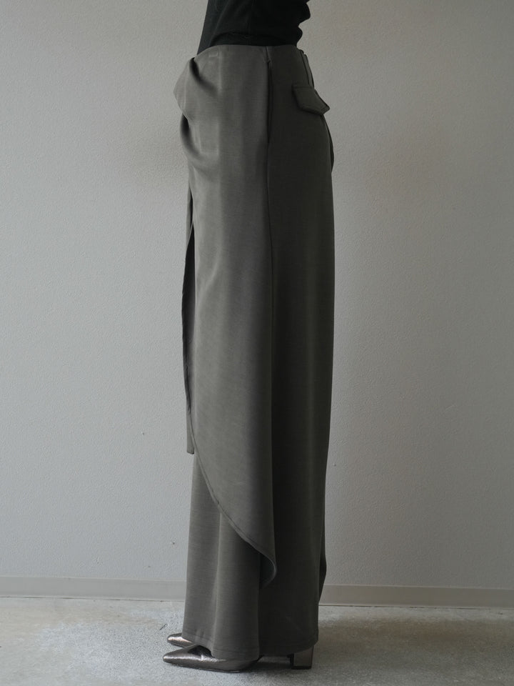 [予約]ラップデザインポンチワイドパンツ/charcoal