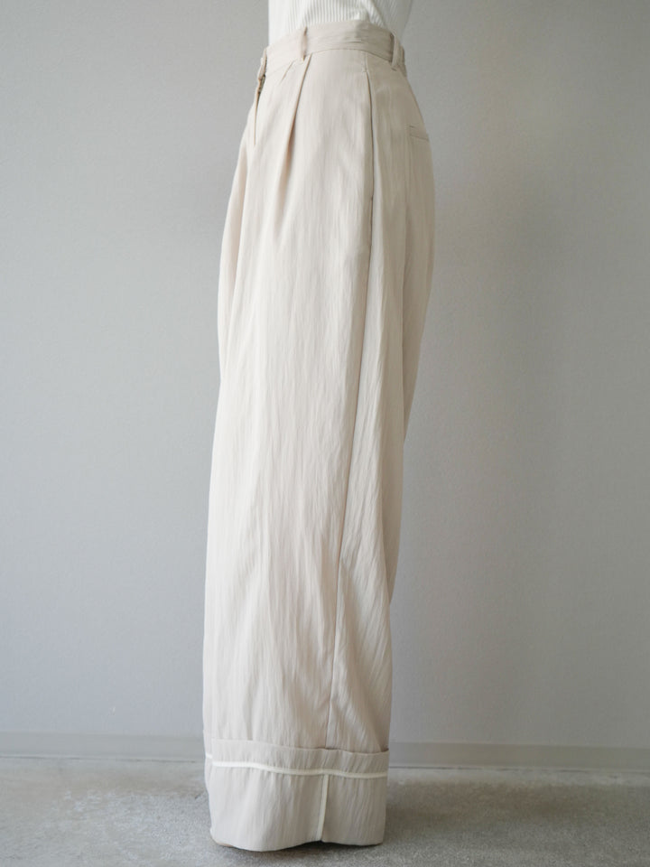 【預購】仿麻下擺寬褲/米白色
