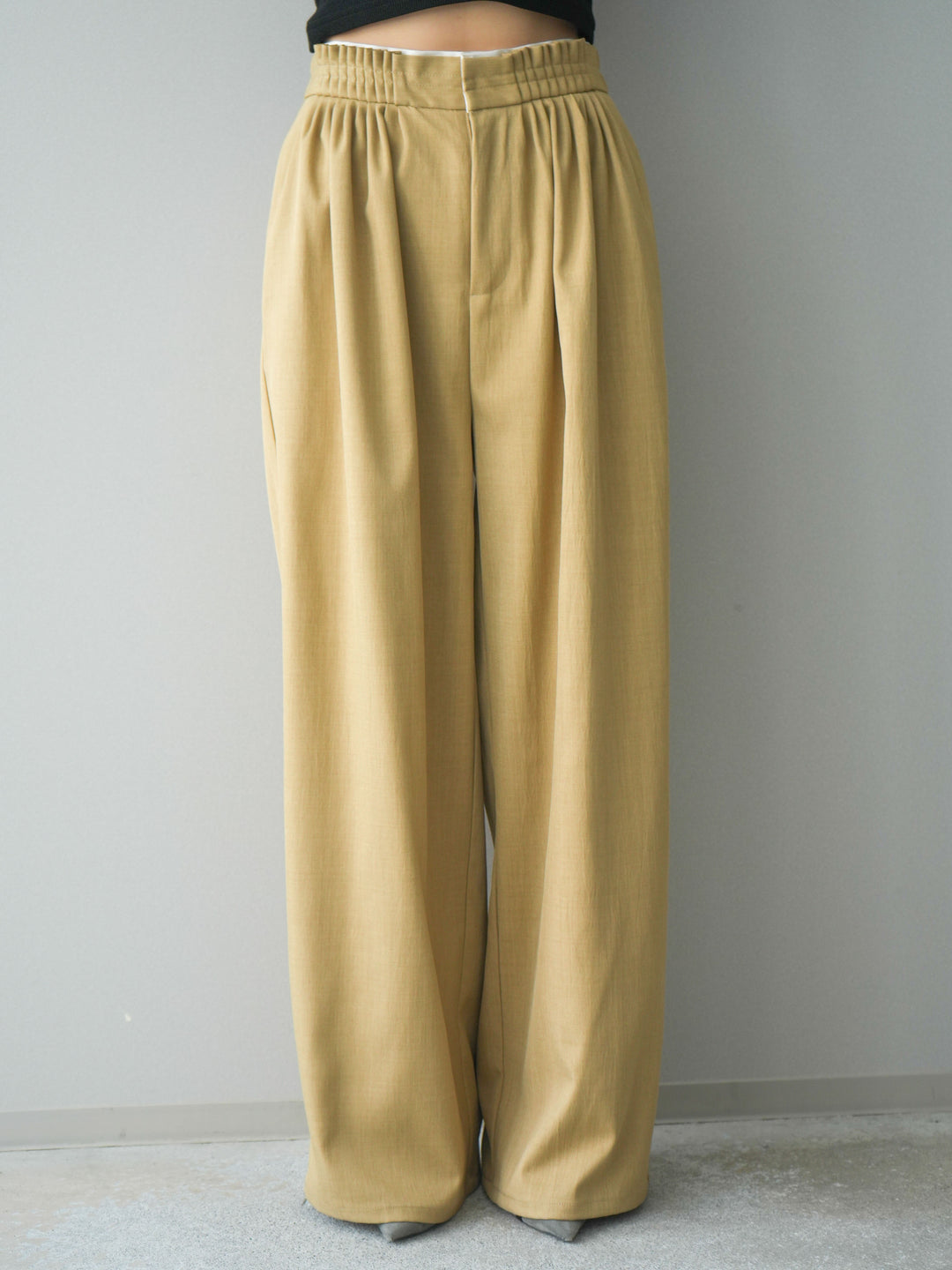 [予約]異素材ドッキングメニータックワイドパンツ/beige