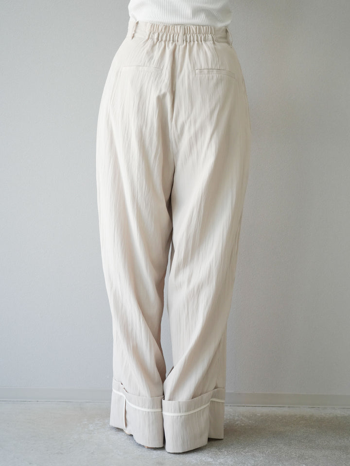 【預購】仿麻下擺寬褲/米白色