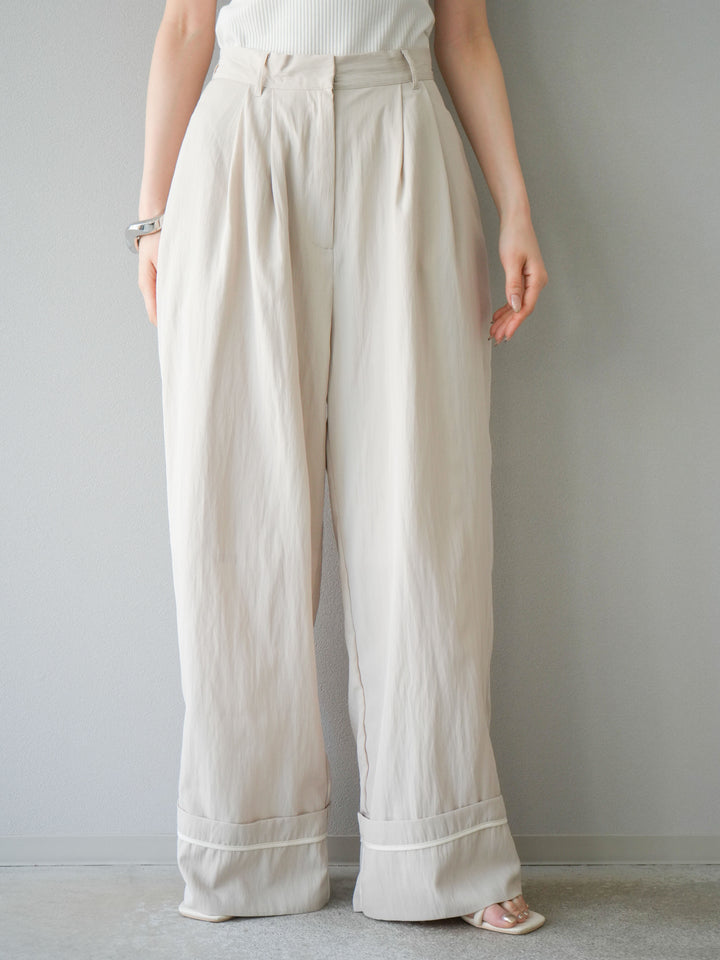 【預購】仿麻下擺寬褲/米白色