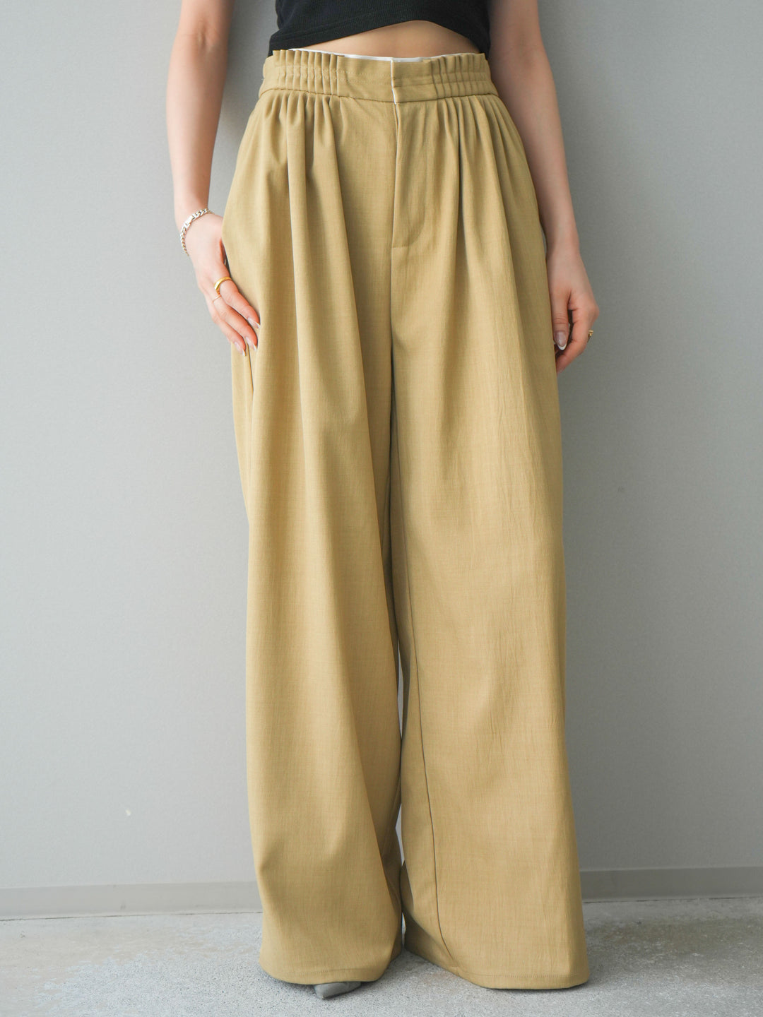 [予約]異素材ドッキングメニータックワイドパンツ/beige