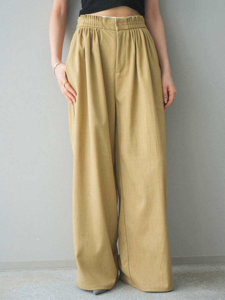 [予約]異素材ドッキングメニータックワイドパンツ/beige