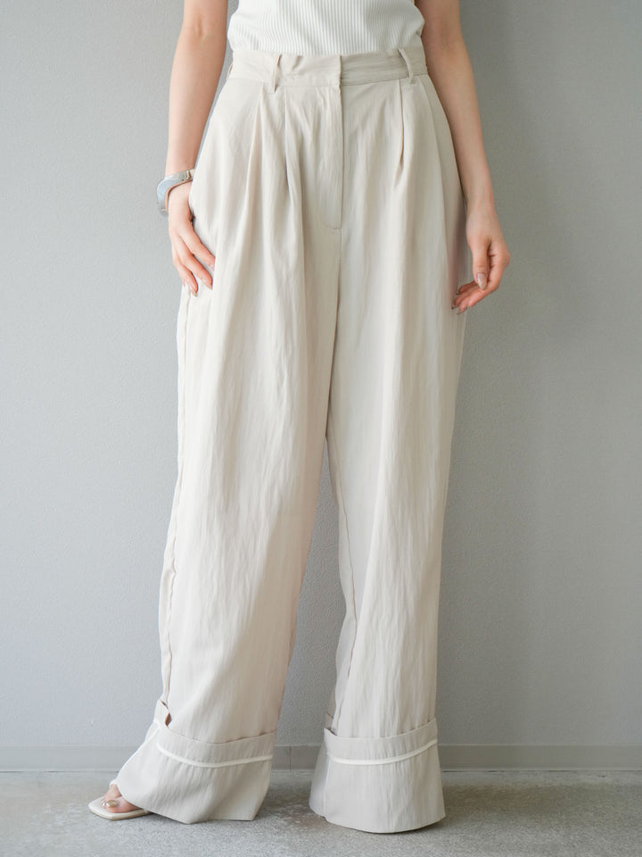 【預購】仿麻下擺寬褲/米白色