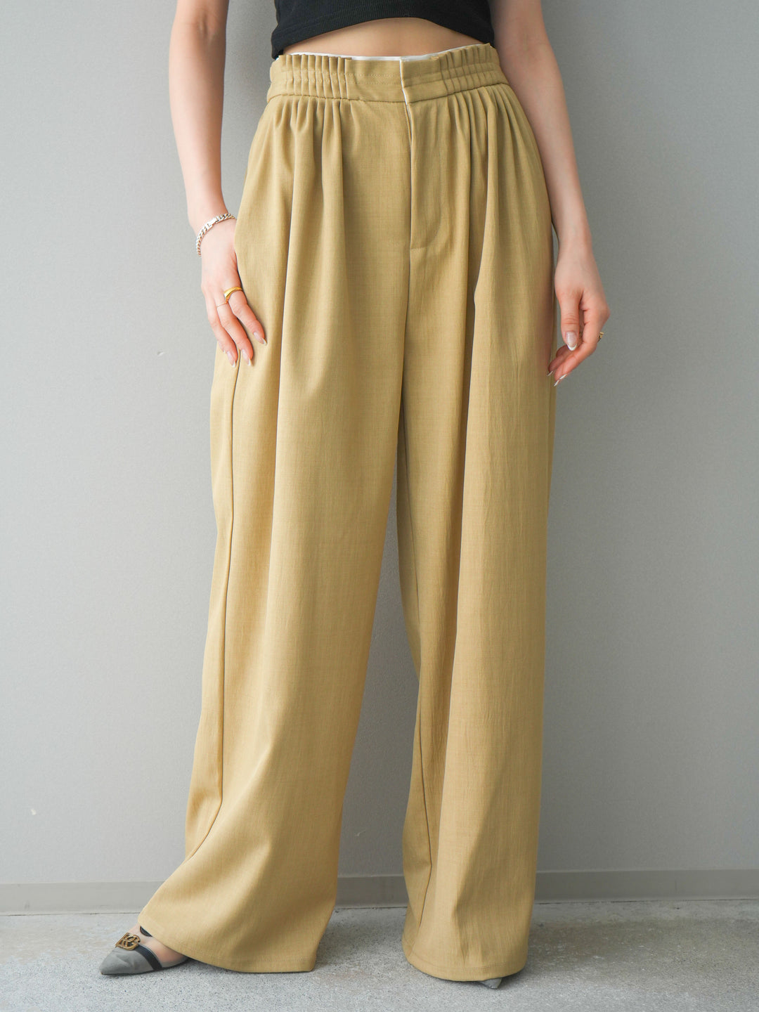 [予約]異素材ドッキングメニータックワイドパンツ/beige