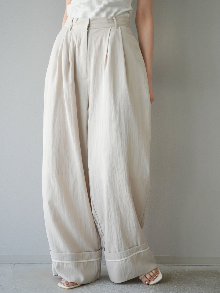 【預購】仿麻下擺寬褲/米白色