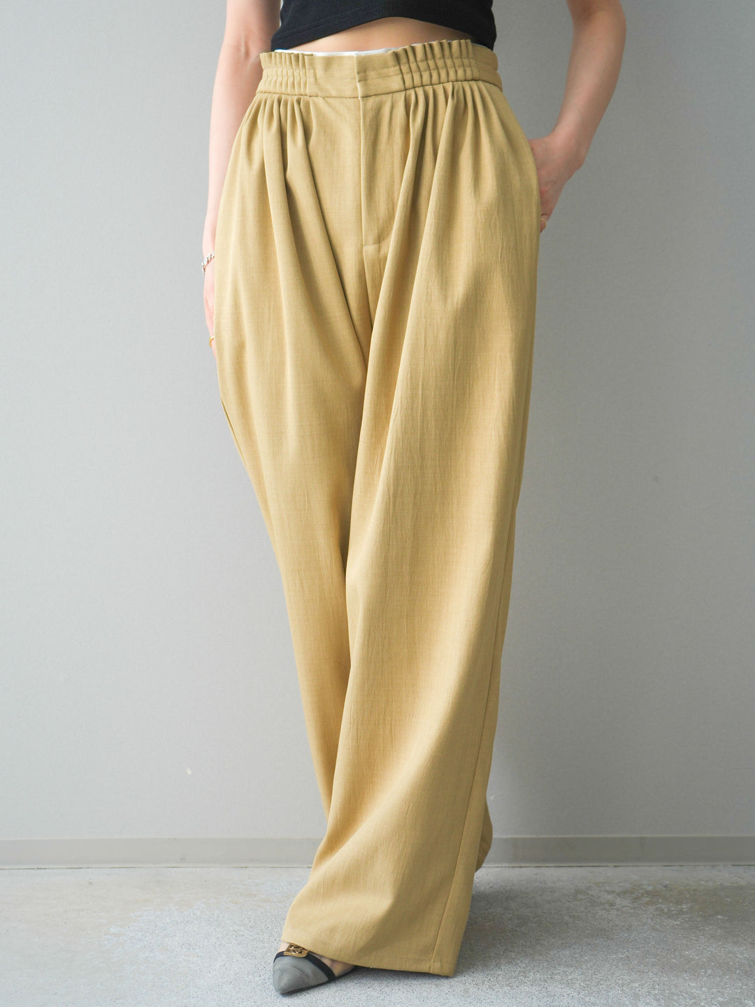 [予約]異素材ドッキングメニータックワイドパンツ/beige