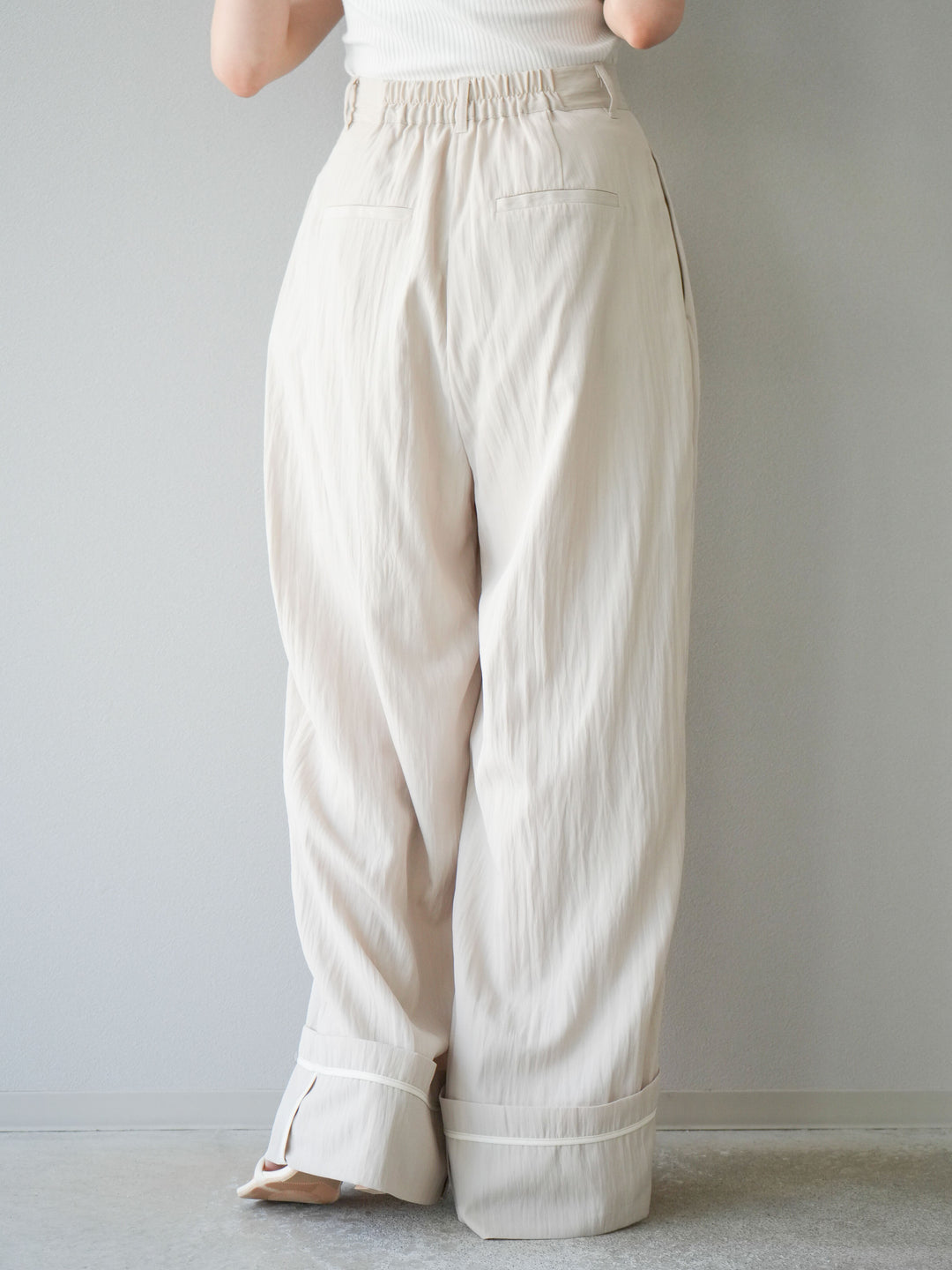 【預購】仿麻下擺寬褲/米白色