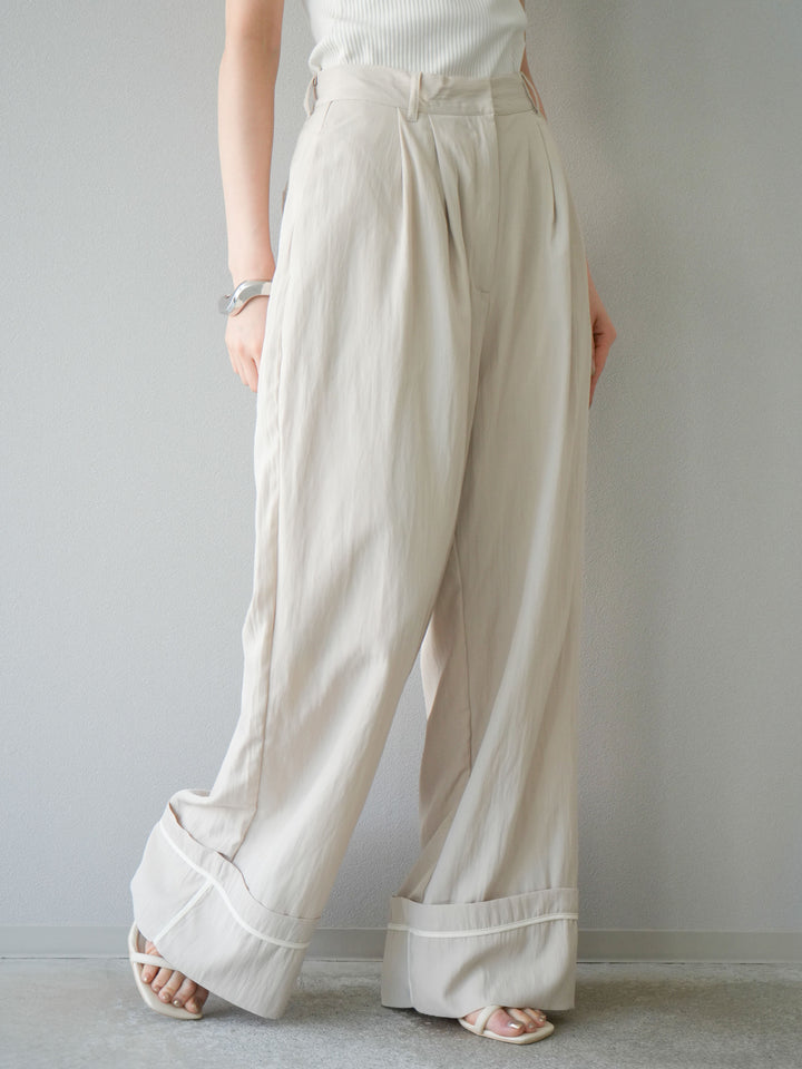 【預購】仿麻下擺寬褲/米白色