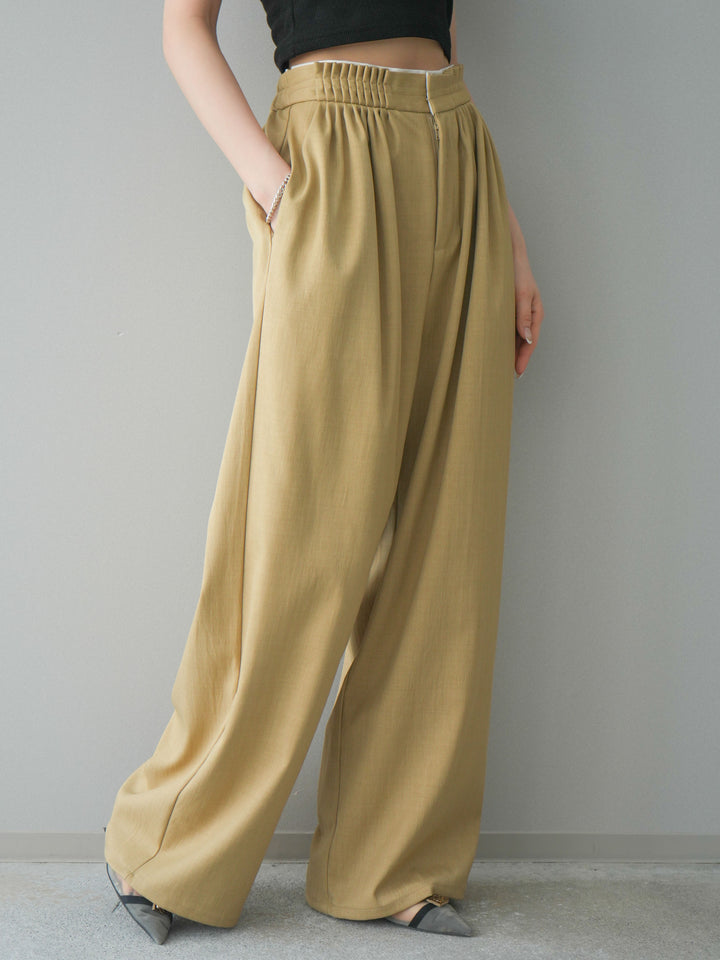 [予約]異素材ドッキングメニータックワイドパンツ/beige