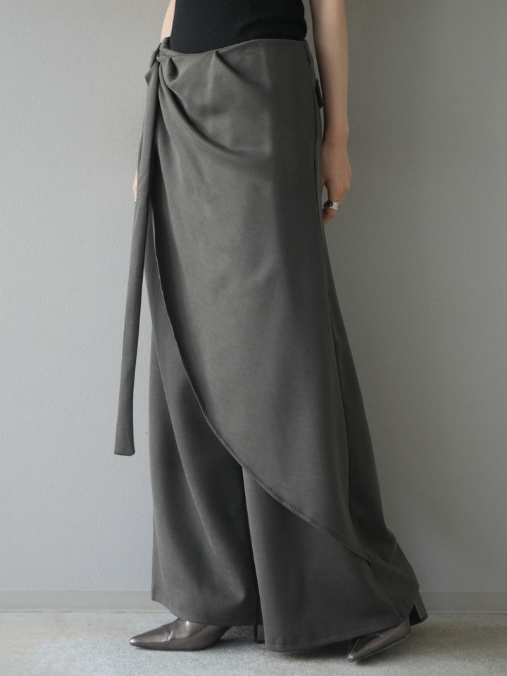 [予約]ラップデザインポンチワイドパンツ/charcoal